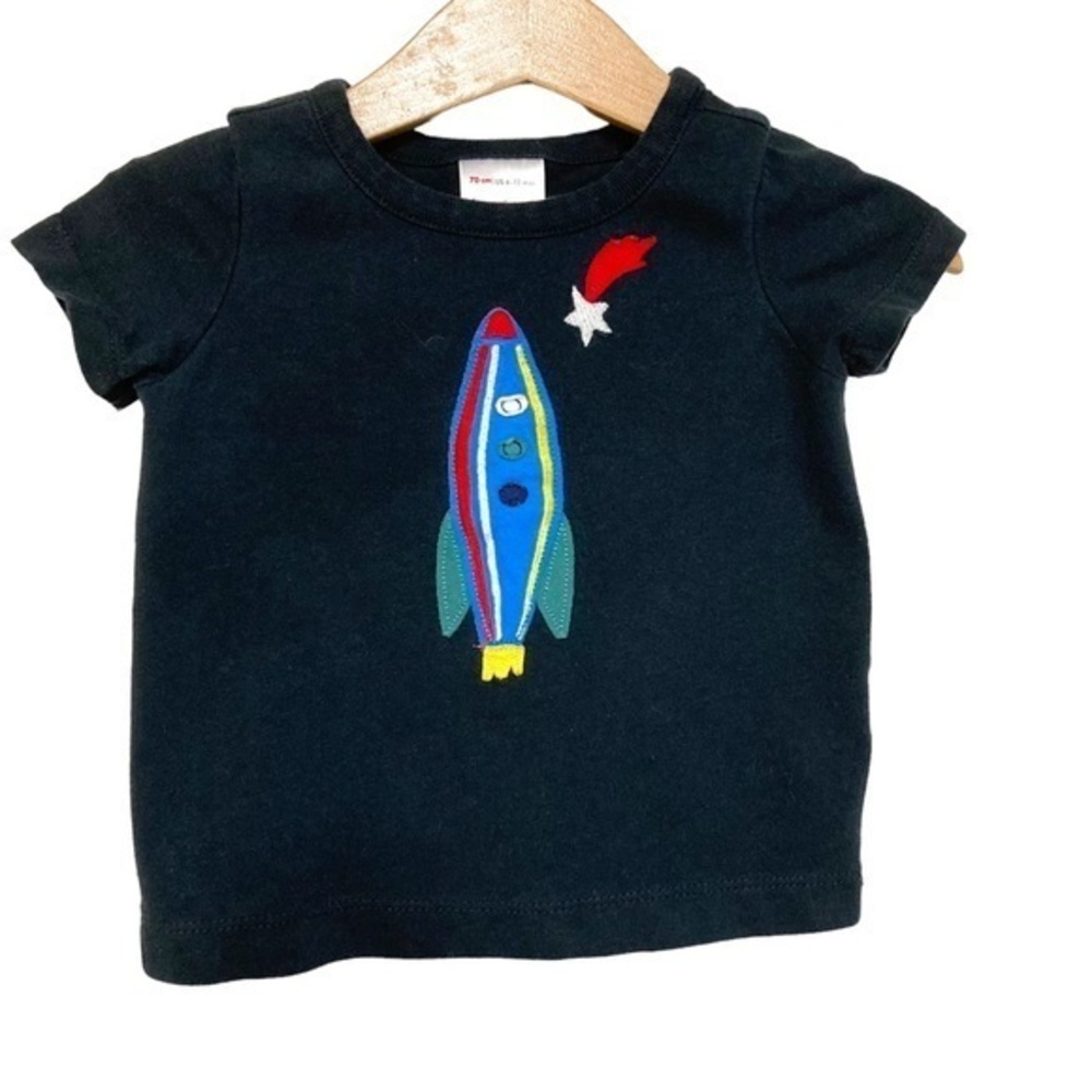 hanna andersson‎ baby 6-12M space ship rocket applique cotton t-shirt